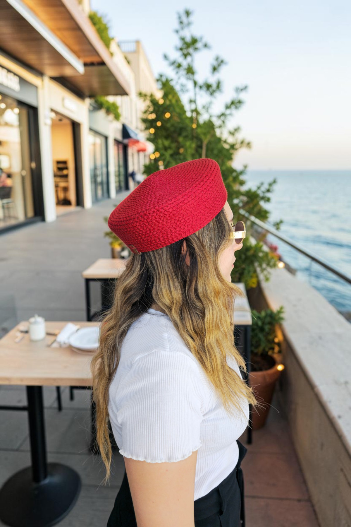 El Yapımı Jüt Hasır Görünümlü Fransız Beresi Kadın Şapka Bere – Dört Mevsim Şık Tasarım Yeni Moda Şapka - Kırmızı