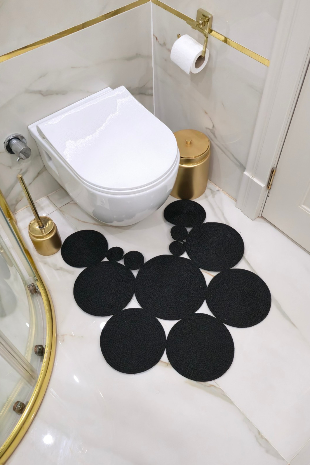 El Yapımı Bohem Jüt, Hasır, Paspas, Banyo Paspası, Klozet Önü Paspası, Klozet Paspas, Çift Taraflı - Siyah