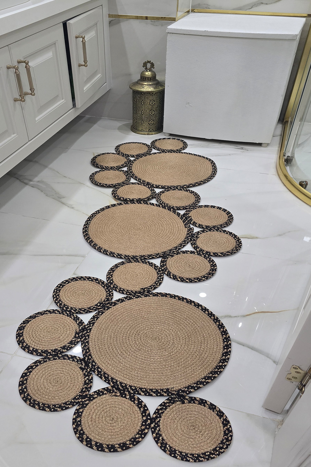 Doğal Görünümlü Bohem Asimetrik Modern Dekoratif Banyo Koridor Yatak Odası Halı Paspas - Bej