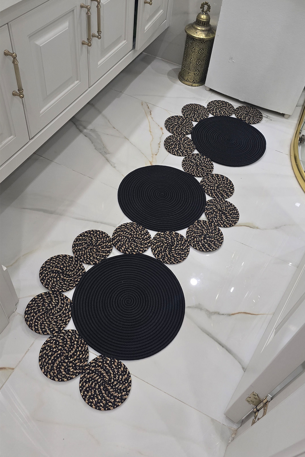 Doğal Görünümlü Asimetrik Modern Dekoratif Banyo Koridor Halı Paspas 35x100 cm - Siyah