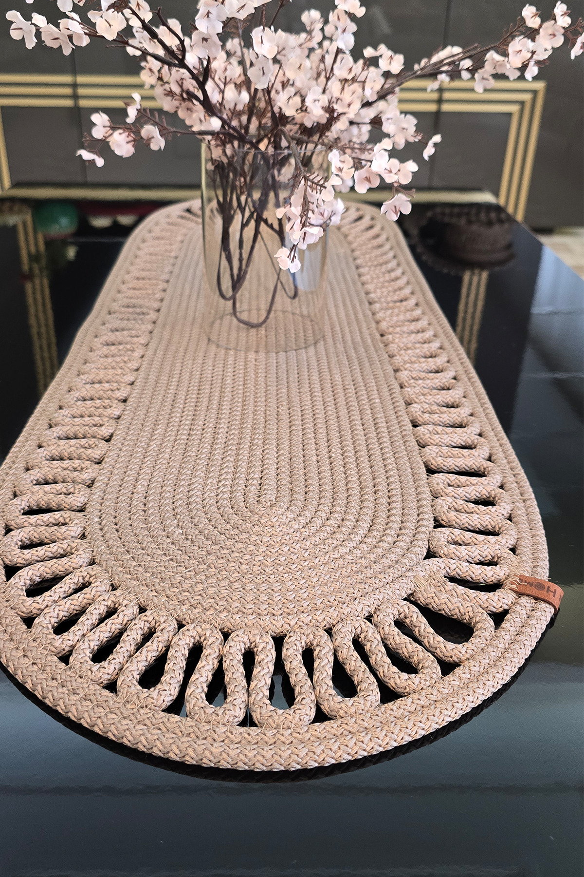 Dekoratif Örgülü 35x100 cm Runner Şık Masa Orta Sehpa Üstü Dekoratif Sofra Aksesuarı - Vizon