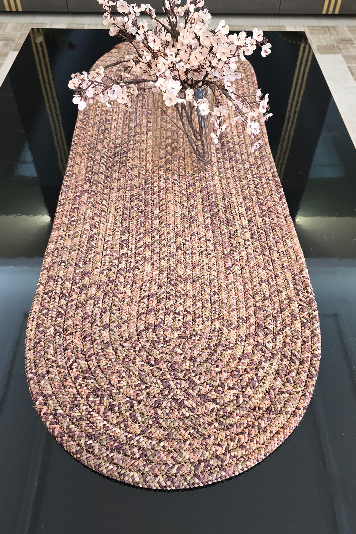 Tres İpli Kalın Yapıda 35x100 cm Runner Şık Masa Orta Sehpa Üstü Dekoratif Sofra Aksesuarı - Toprak