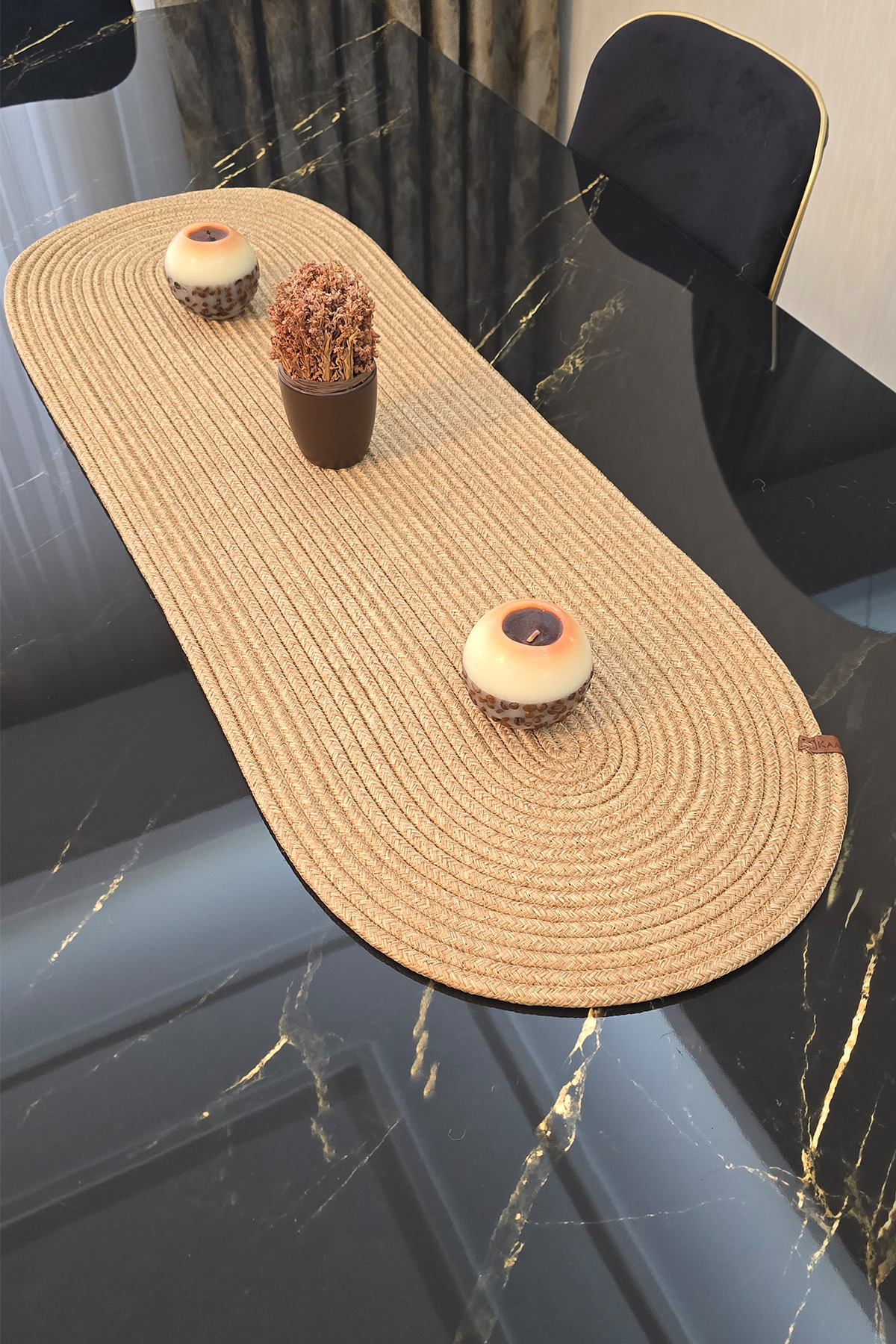 Tres İpli Kalın Yapıda 35x100 cm Runner Şık Masa Orta Sehpa Üstü Dekoratif Sofra Aksesuarı - Bej