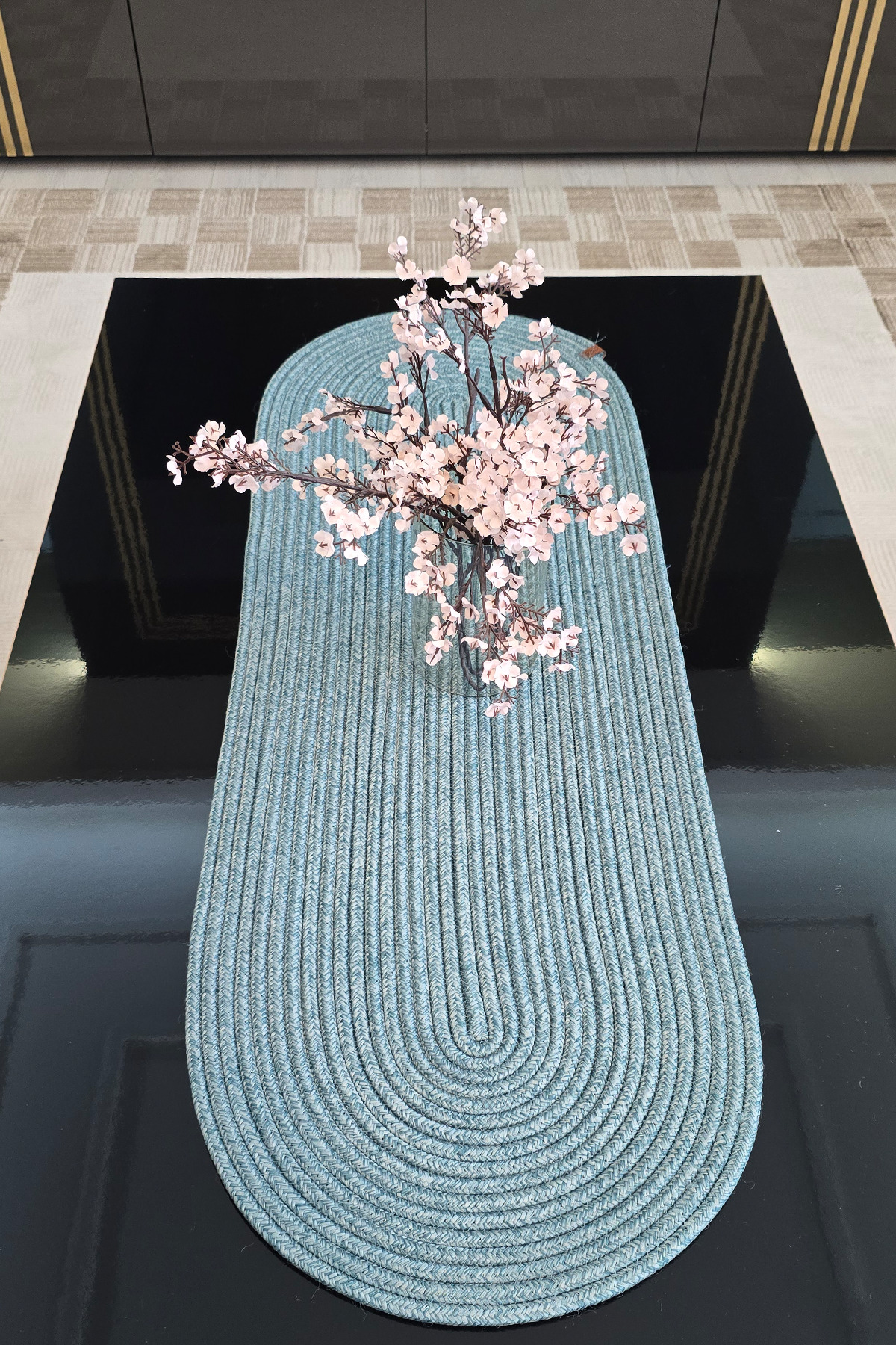 Tres İpli Kalın Yapıda 35x100 cm Runner Şık Masa Orta Sehpa Üstü Dekoratif Sofra Aksesuarı - Turkuaz