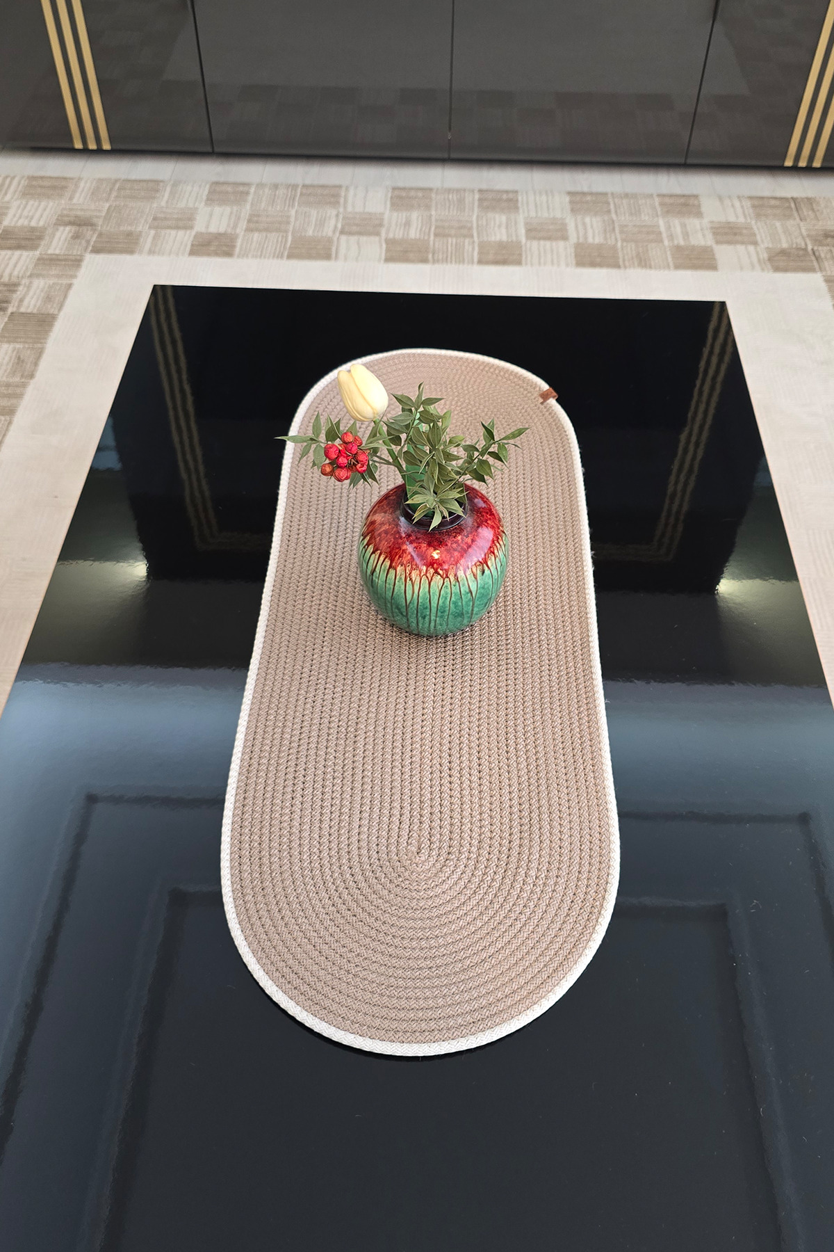 Masa Sehpa Televizyon Ünitesi İçin Dekoratif Runner 35x100 cm - Vizon